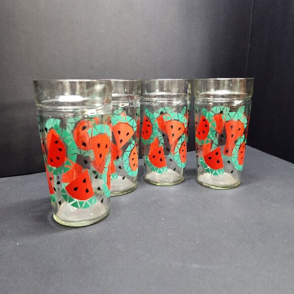 Vintage Anchor Hocking Watermelon Jelly Jar Drinking Glasses 6'' Tall - Set Of 4 - Picture 2 of 8